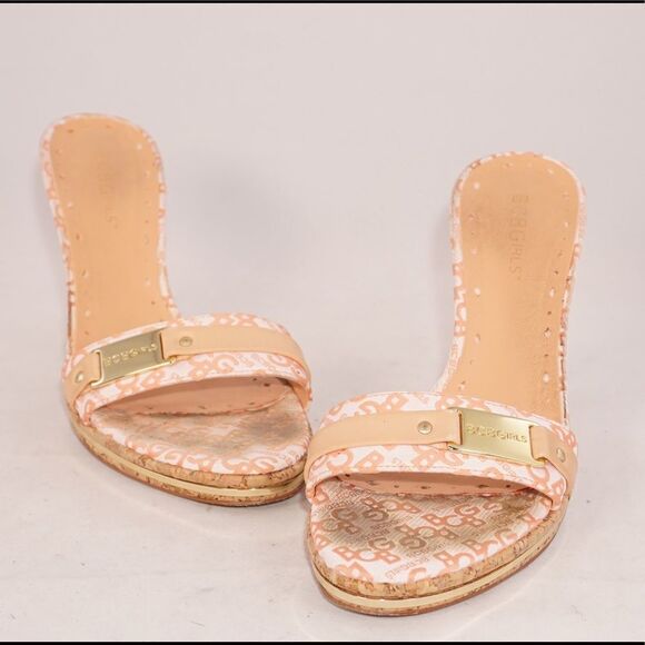 BCBGirls Heeled Slip On Sandals w Pink Logo Strap - Picture 5 of 9